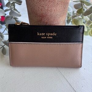 Kate Spade Morgan Colorblocked Black and Tan Slim Bifold Wallet